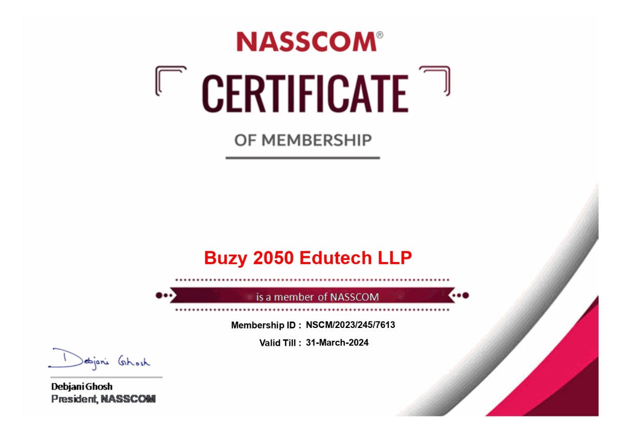 Nasscom certificate - buzy2050 LLP